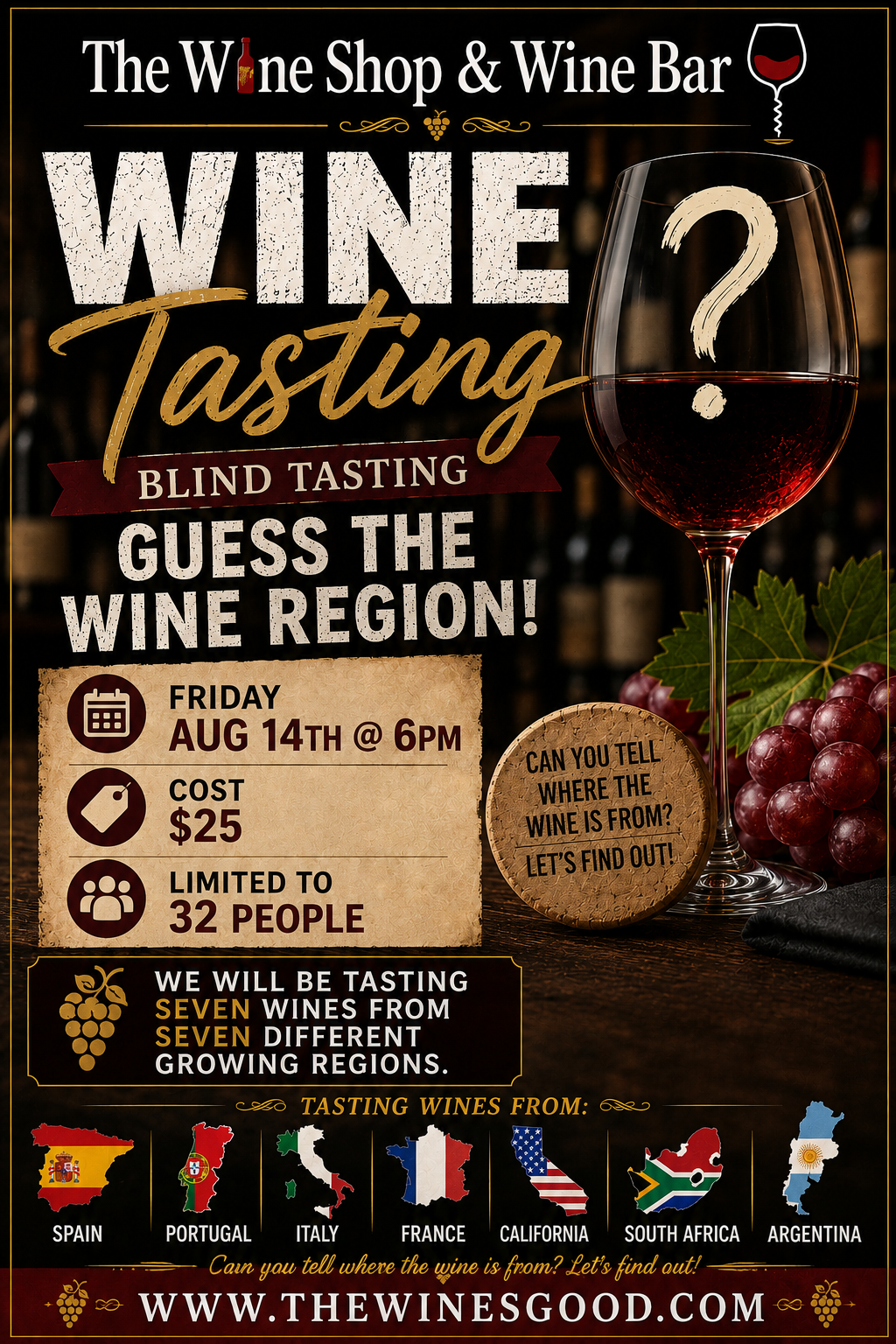 Guess The Region Blind Wine Tasting Friday Aug 14th @ 6pm
