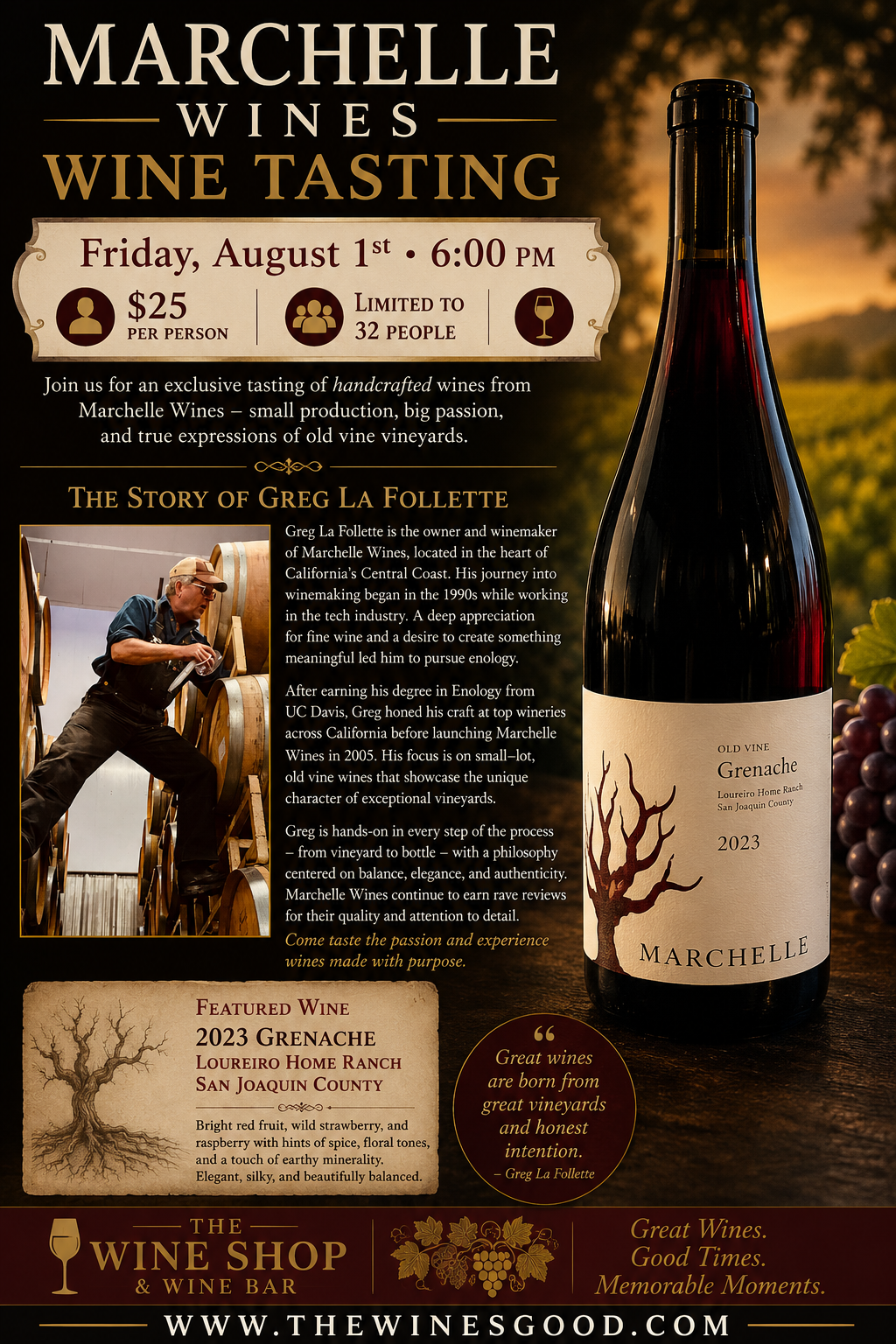 Marchelle Wines Wine Tasting Friday August 7th at 6pm