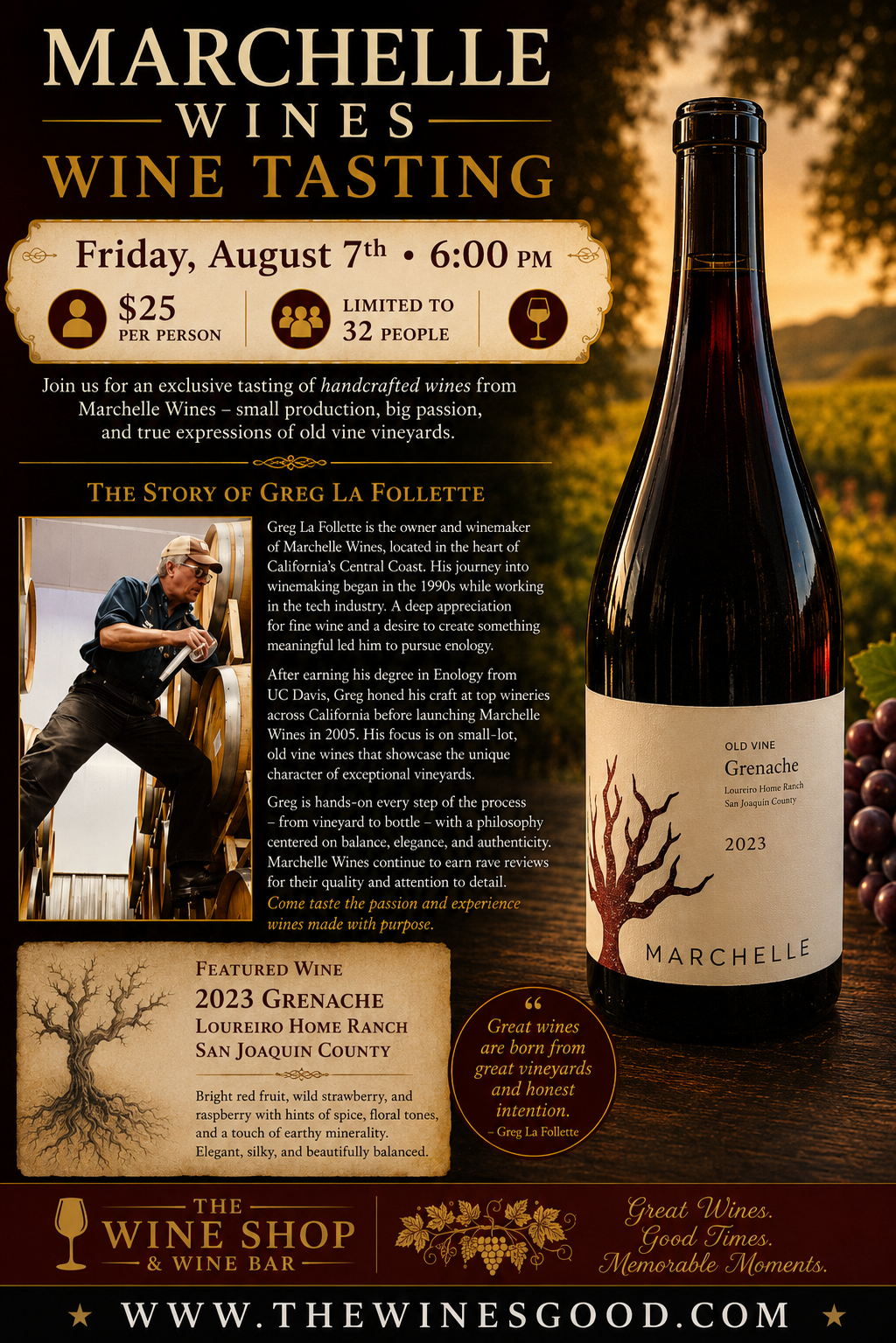Marchelle Wines Wine Tasting Friday August 7th at 6pm