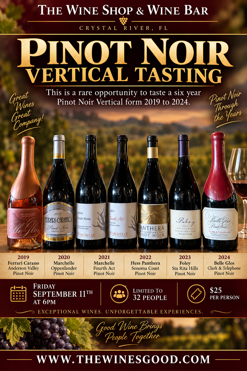 Pinot Noir Verticle Tasting Friday Sept 11th