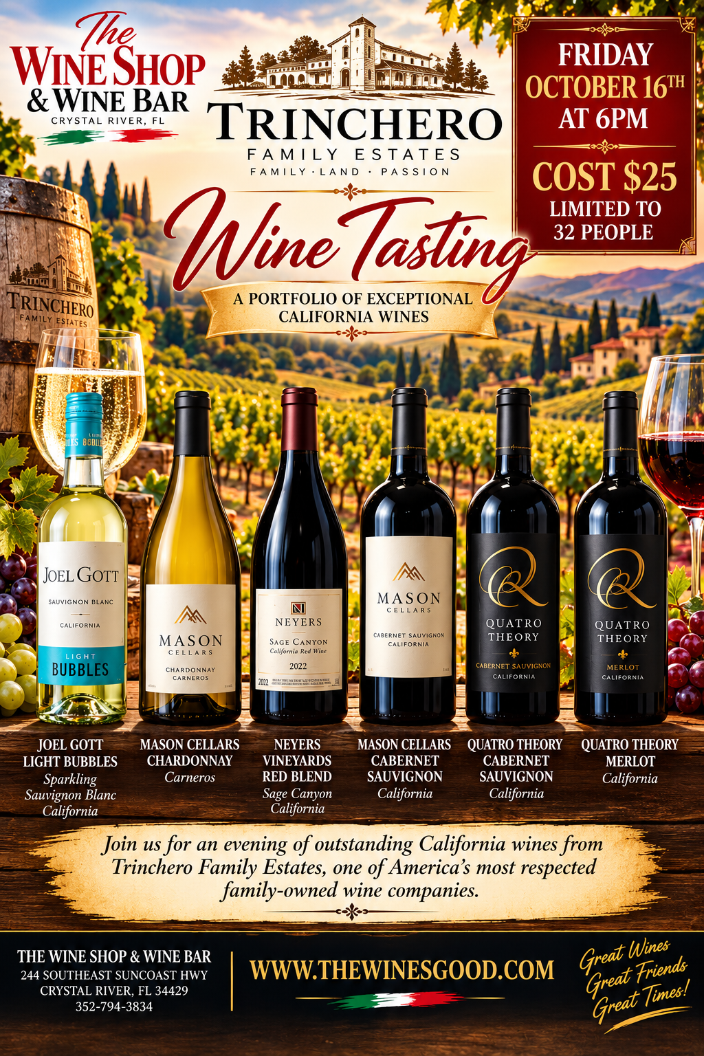 Trinchero Family Wine Tasting Oct 16th