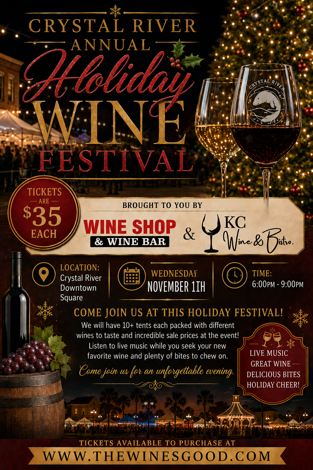Crystal River Annual Holiday Wine Festival November 11th