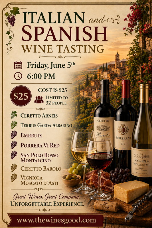 Italian Spanish Wine Tasting Friday June 5th @ 6pm