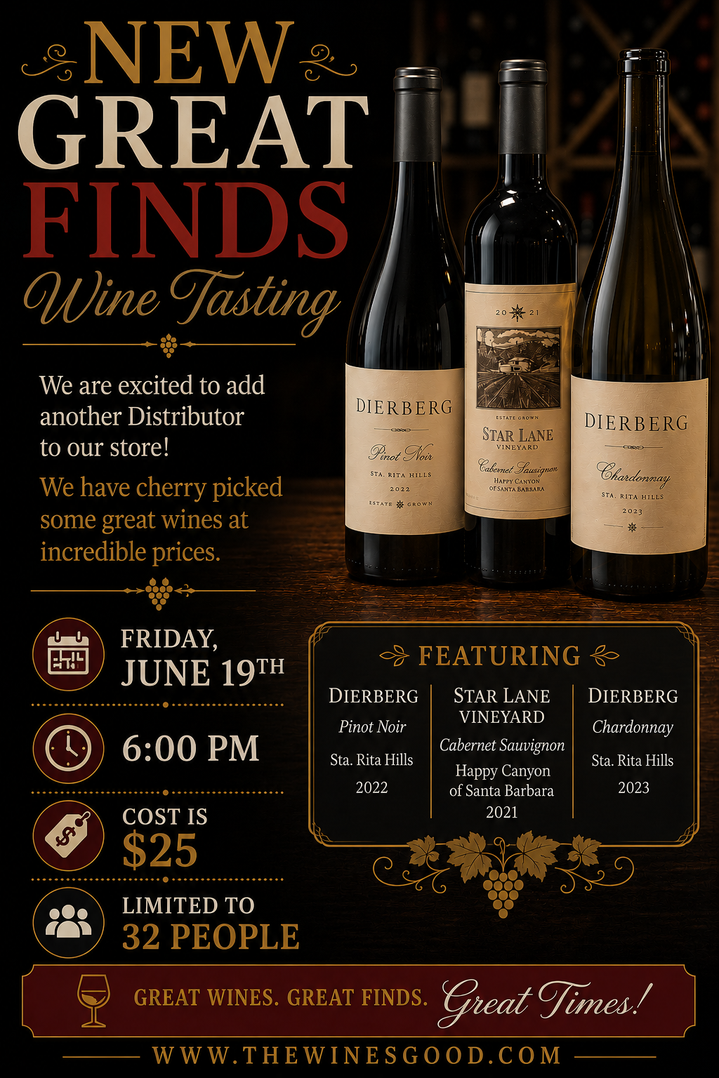 New Great Finds Wine Tasting Friday June 19th at 6pm